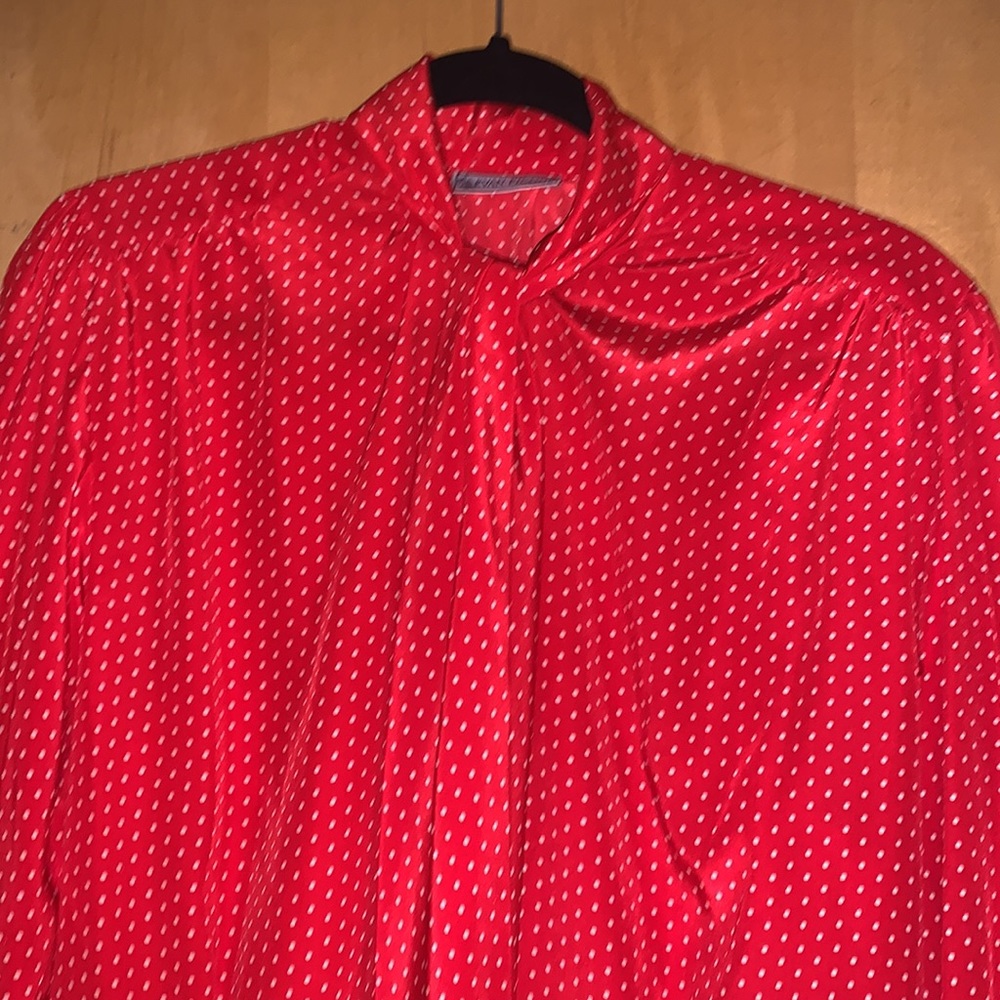 vintage Evan Picone red and white polka dots with amazing detail and tie